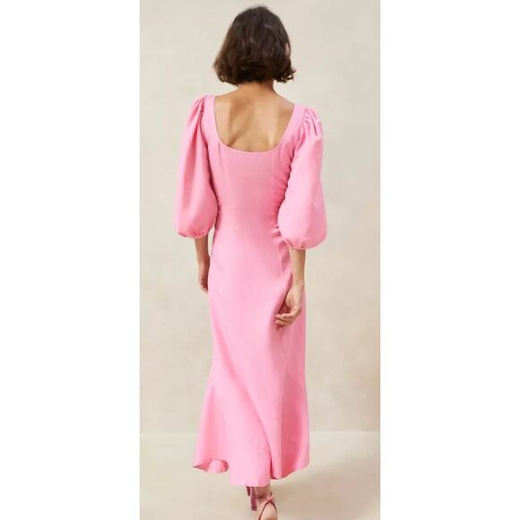 Loeffler Randall Carmina Bubblegum Pink Curve Puff Sleeve Midi Maxi Dress NEW - Picture 3 of 10